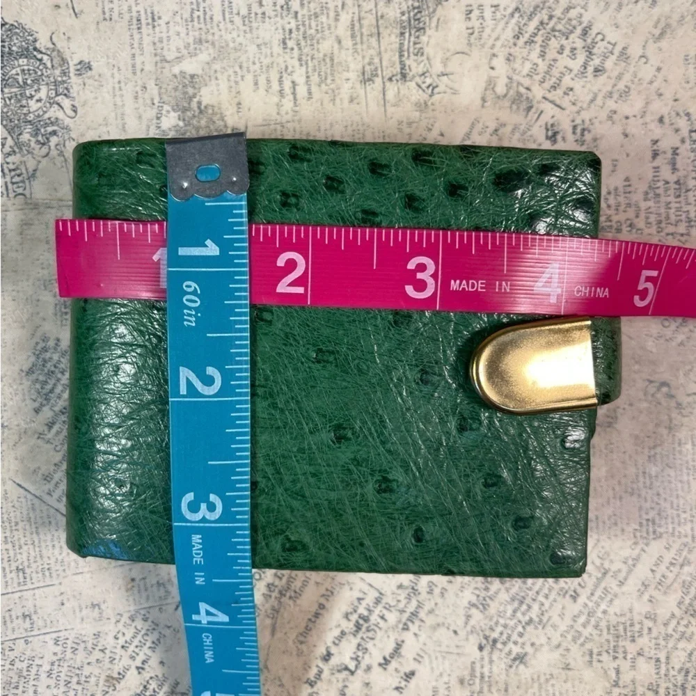 IRMSTAN Vintage bifold green ostrich leather